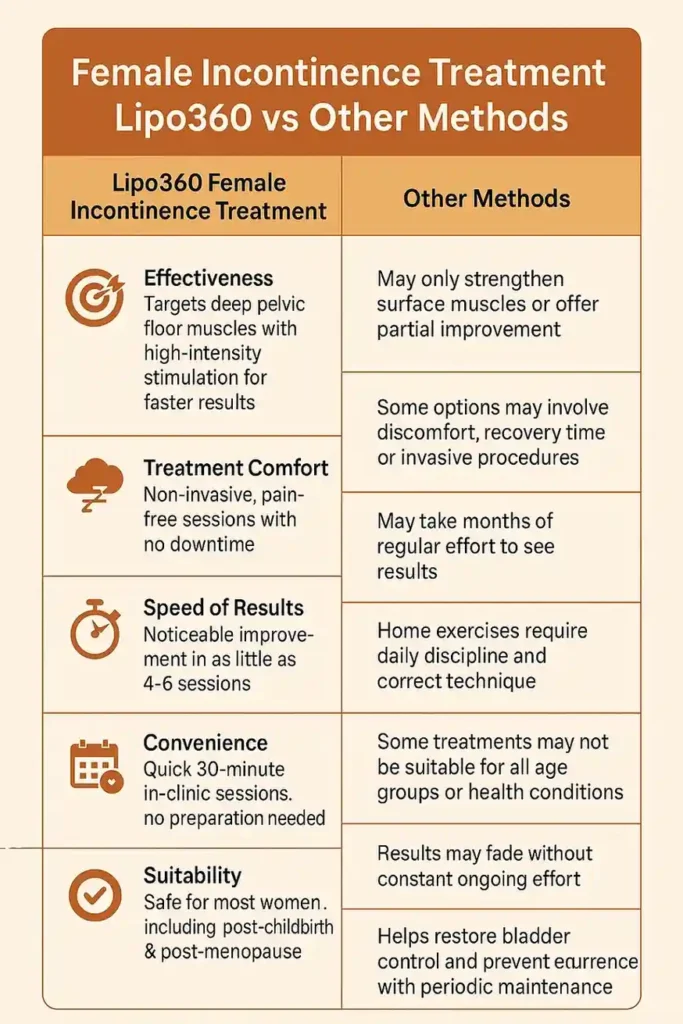 Comprehensive Guide To Female Incontinence Treatment Options 1 Table showing benefits of incontinence treatment Swansea